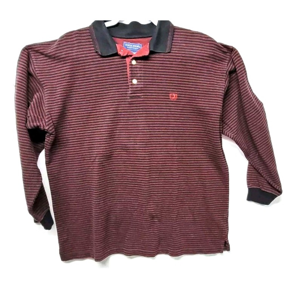 Vintage‎ Duck Head Cotton Collared Long Sleeve Burgundy and Black Sweater size L